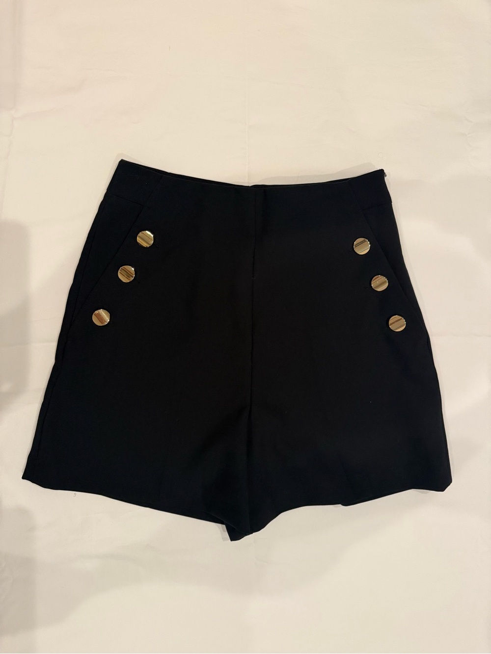 Zara Black High-Waist Shorts with Gold Buttons